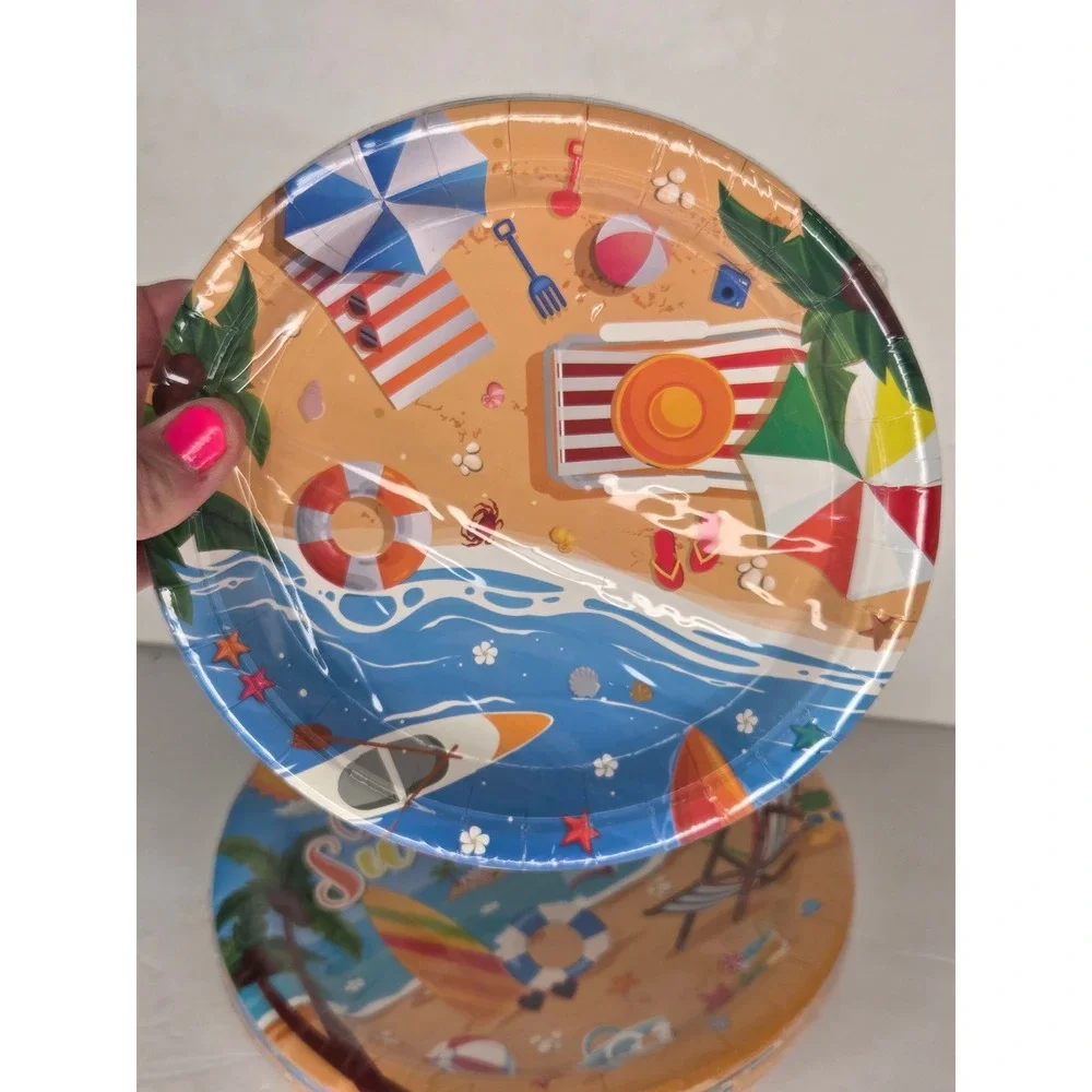 Hello Summer Beach Themed Disposable Paper Plates 2 Sets of 20 Tropical Party